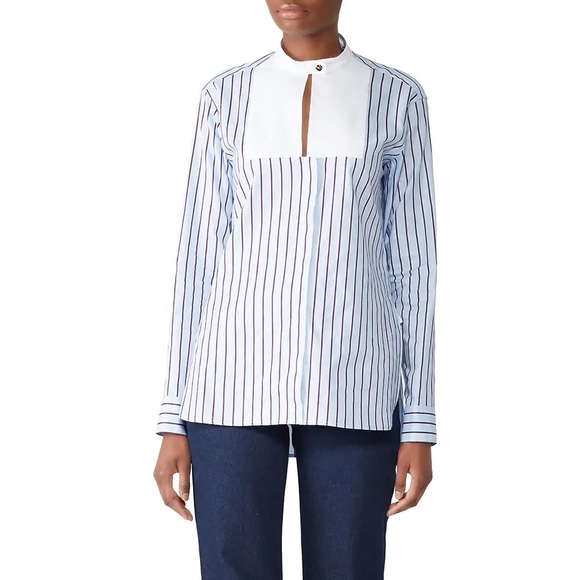 Rosetta Getty Blue Striped Tuxedo Bib Top - 8 - Picture 1 of 6